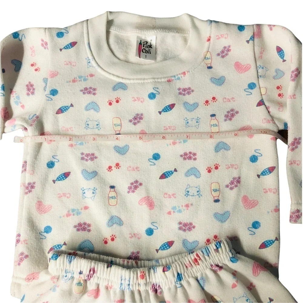 PINK CHILI - GIRLS CUTE PAJAMAS SIZE 1 / 2 white with light blue and pink cats